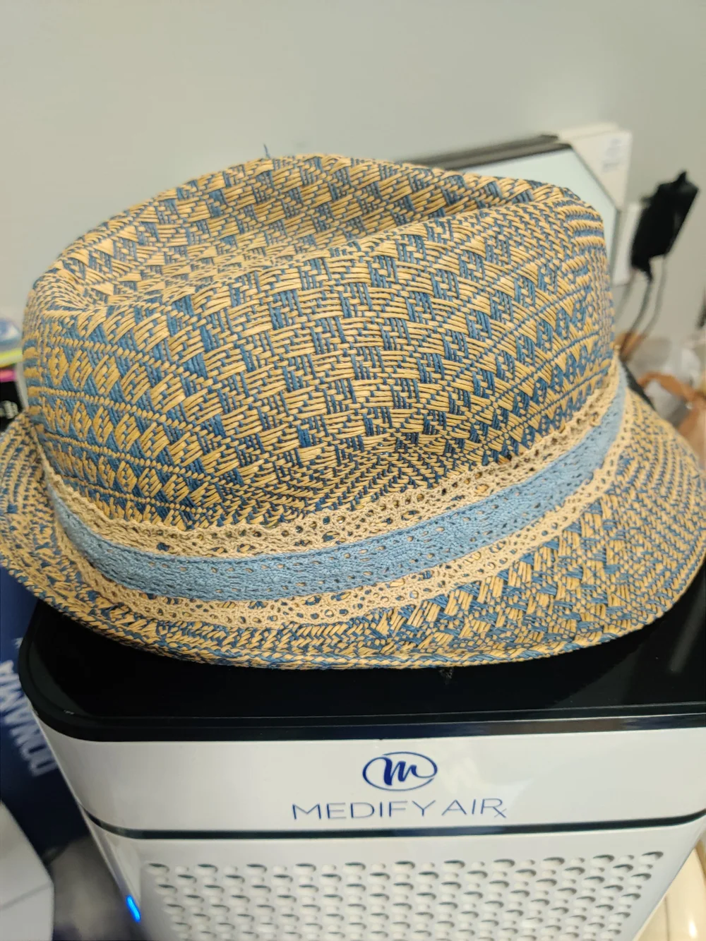 & Other Stories Blue and Tan Woven Straw Trilby Hat